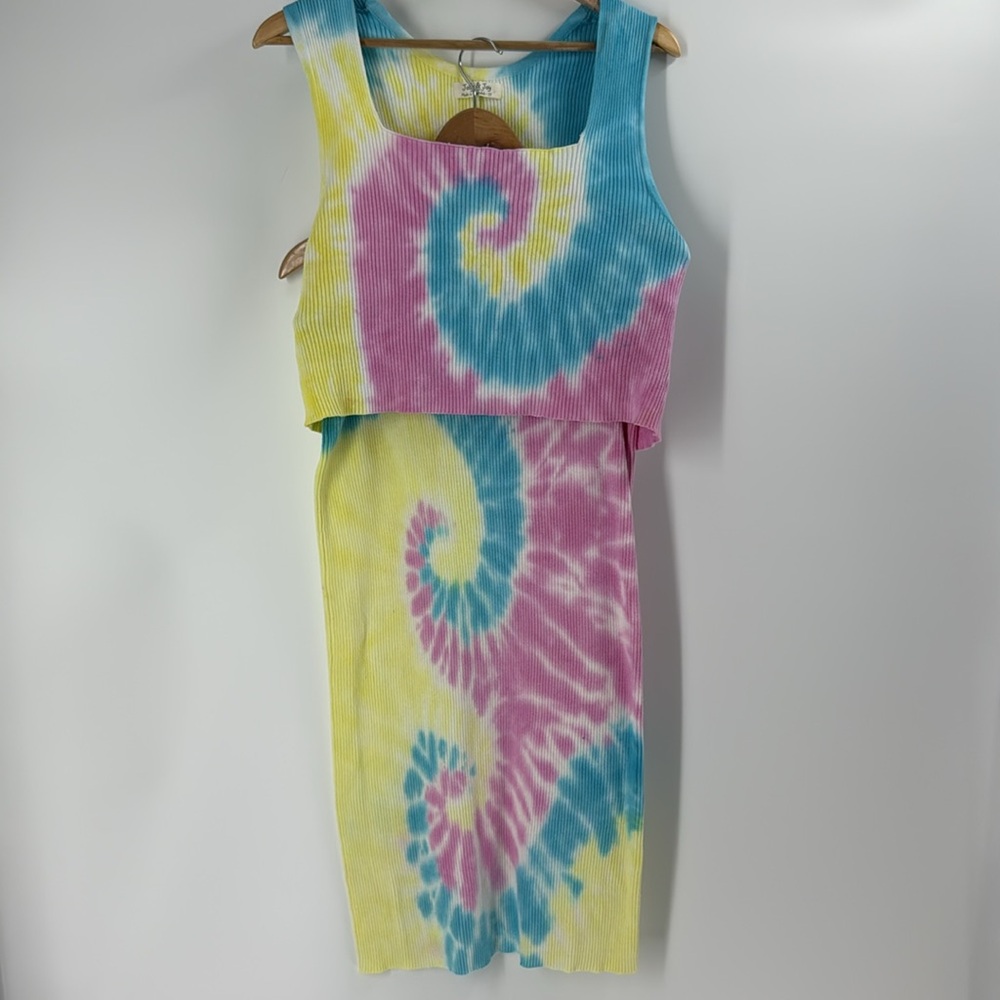 Jolie & Joy summer pastel colors cotton 2 Peice midi turquoise pink yellow
